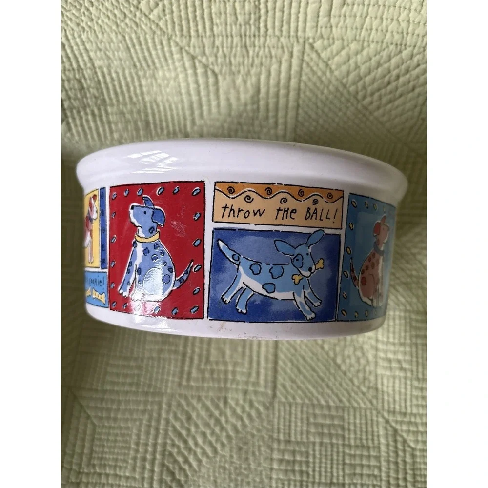 Signature Riviera Van Beers: FEED ME Jumbo Dog Bowl White Bowl Red Yellow Blue